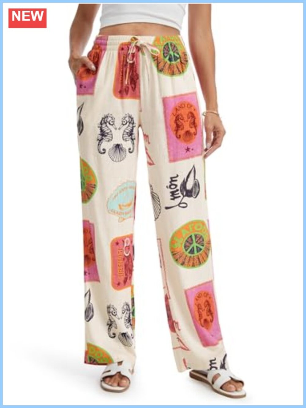 Linen Wide Leg Palazzo Pants with Pockets Summer Beach Lounge